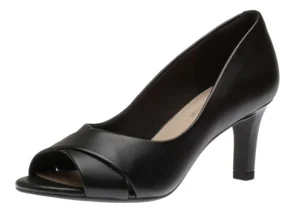 Alice Fern Black Leather Open-Toe Pump