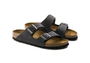 Arizona Black Oiled Leather Slide Sandal