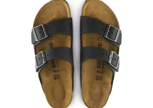 Arizona Black Oiled Leather Slide Sandal