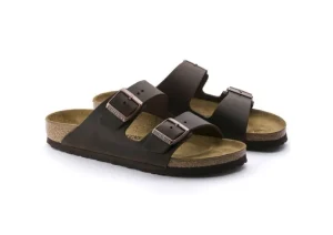 Arizona Hard Footbed Habana Brown Oiled Leather Slide Sandal