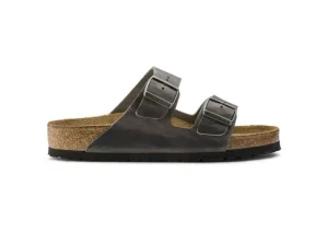 Arizona Soft Footbed Iron Grey Oiled Leather Slide Sandal