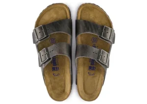 Arizona Soft Footbed Iron Grey Oiled Leather Slide Sandal
