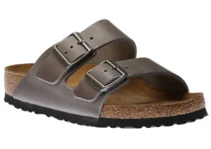 Arizona Soft Footbed Iron Grey Oiled Leather Slide Sandal