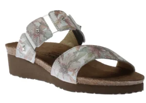 Ashley White Floral Leather Slide Sandal