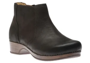 Barbara Black Burnished Nubuck Leather Ankle Boot