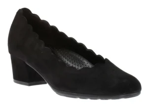 02.211.47 Black Suede Leather Scalloped Block Heel