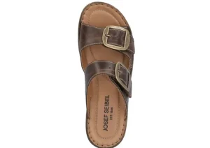 Catalonia 76 Brandy Brown Leather Big Buckle Slide Wedge Sandal