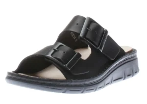 Cayman Black Leather Adjustable Slide Sandal
