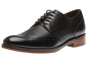 Conard Black Leather Embossed Wingtip Derby Shoe