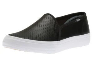 Double Decker Black Perforated Leather Slip-On Sneaker