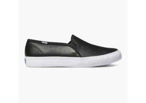 Double Decker Black Perforated Leather Slip-On Sneaker