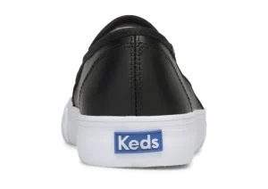 Double Decker Black Perforated Leather Slip-On Sneaker