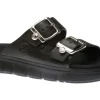 Eva Black Double Strap Silver Buckle Slide Sandal