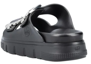 Eva Black Double Strap Silver Buckle Slide Sandal