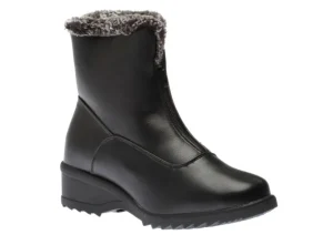 Front Zipper Ice Grip Black Faux Fur Vegan Winter Boot