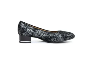 Gabrielle Black & Silver Animal Print Pump