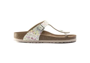 Gizeh Vegan Birko-Flor Watercolor Flower White Thong Sandal