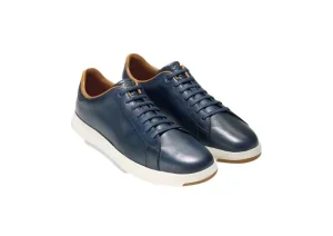 GrandPru00f8 Blue Leather Lace-Up Tennis Sneaker