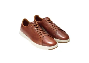 GrandPru00f8 Brown Leather Lace-Up Tennis Sneaker