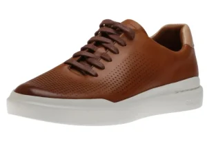 GrandPru00f8 Rally Laser Cut Tan Brown Leather Lace-Up Sneaker