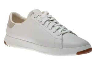 GrandPru00f8 White Leather Lace-Up Tennis Sneaker