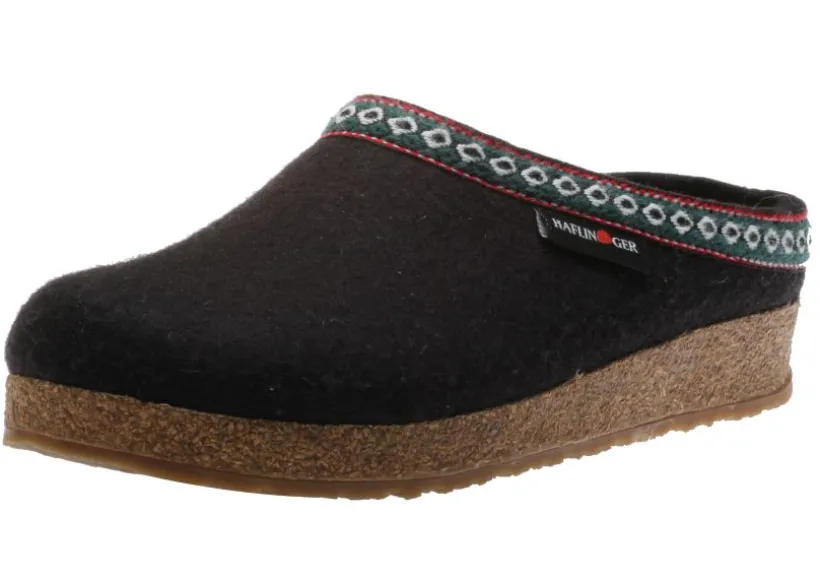 grizzly_franzl_black_wool_0.webp Grizzly Franzl Black Wool Patterned Trim Felt Clog