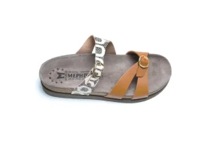 Hannel Copacabana Camel Waxy Leather Slide Sandal