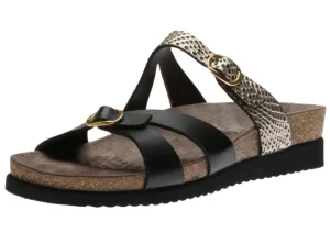 Hannel Cuba Black Gold Textured Leather Slide Sandal