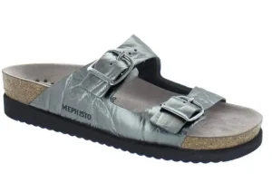 Harmony Metallic Grey Leather Crinkle Slide Sandal