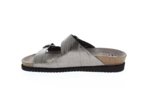 Harmony Metallic Grey Leather Crinkle Slide Sandal
