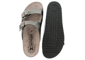 Harmony Metallic Grey Leather Crinkle Slide Sandal