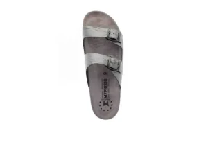Harmony Metallic Grey Leather Crinkle Slide Sandal