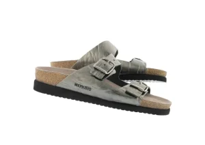 Harmony Metallic Grey Leather Crinkle Slide Sandal