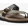Helen Mix Black Gold Cuba Leather Thong Sandal