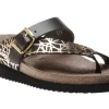 Helen Mix Black Gold Graphic Leather Thong Sandal