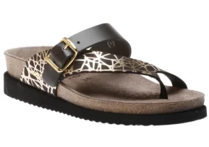 Helen Mix Black Gold Graphic Leather Thong Sandal