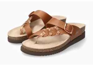 Heleonore Camel Brown Zebra Leather Thong Sandal
