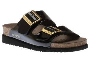 Hester Black Patent Gold Buckle Slide Sandal