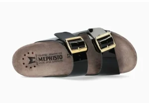 Hester Black Patent Gold Buckle Slide Sandal