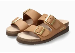 Hester Camel Brown Scratch Gold Buckle Slide Sandal