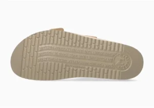 Hester Light Sand Gold Buckle Textured Leather Slide Sandal