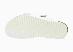 Hester White Patent Gold Buckle Slide Sandal