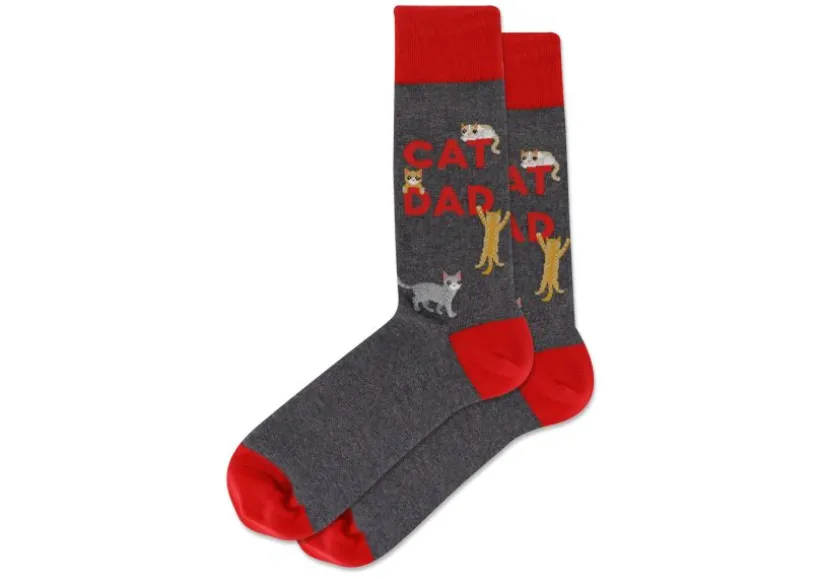 hotsox_mens_cat_dad_charc_0.webp Hotsox Men's Cat Dad Charcoal Crew Socks