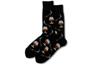 Hotsox Men's Cognac and Cigars Black Crew Socks
