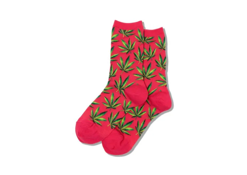 hotsox_womens_pink_weed_c_0.webp Hotsox Women's Pink Weed Crew Socks