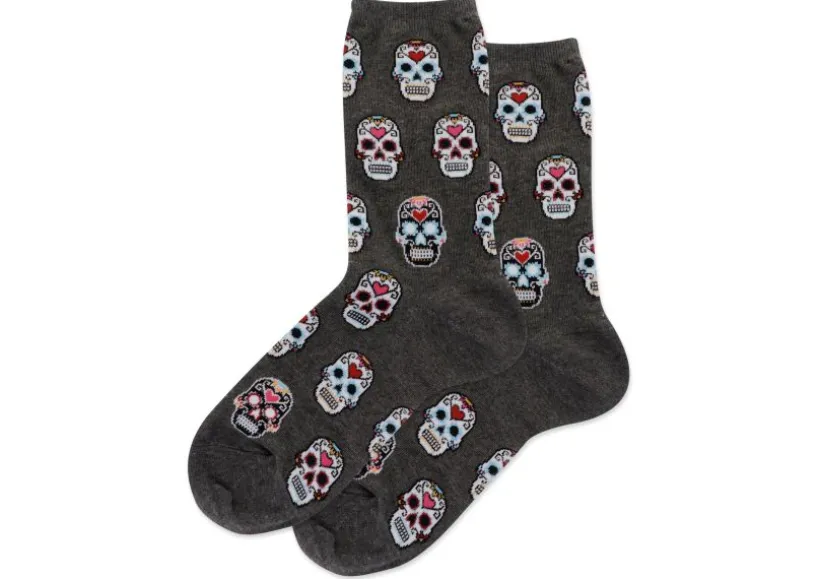 hotsox_womens_sugar_skull_0.webp Hotsox Women's Sugar Skulls Crew Socks