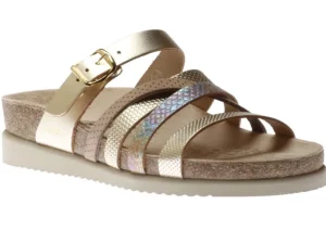 Huleda Gold Leather Multi Strap Slide Sandal