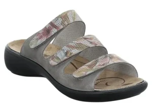 Ibiza 106 Grey Floral Print Perforated Slide Sandal