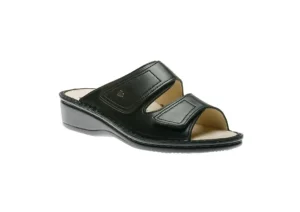 Jamaica Black Leather Slide Wedge Sandal