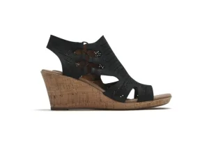 Janna Black Nubuck Wedge Sandal